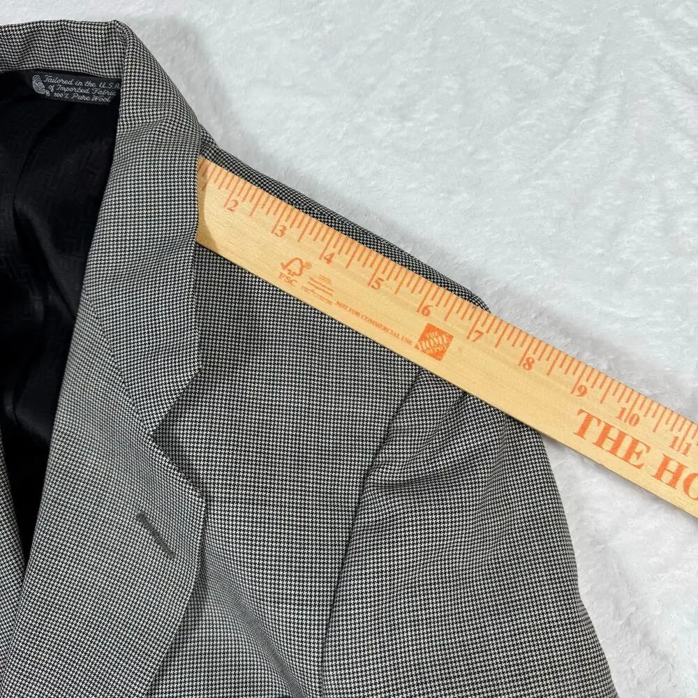 Halston‎ Pure Wool Men's 40R Blazer USA Made Sports Coat Black White 2 Button